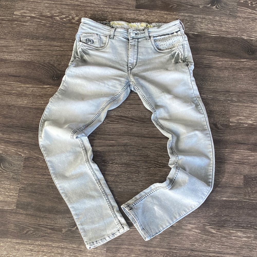 Never 9 Men's Light Gray Slim Jeans 34W Street Casual